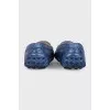 Blue leather moccasins