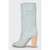 Denim boots with heels and logo