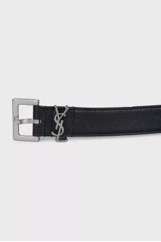 Leather belt with silver logo