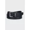 Leather belt with silver logo