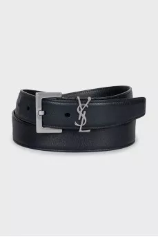 Leather belt with silver logo