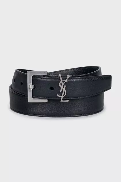 Leather belt with silver logo