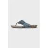 Denim flip-flops with a signature print