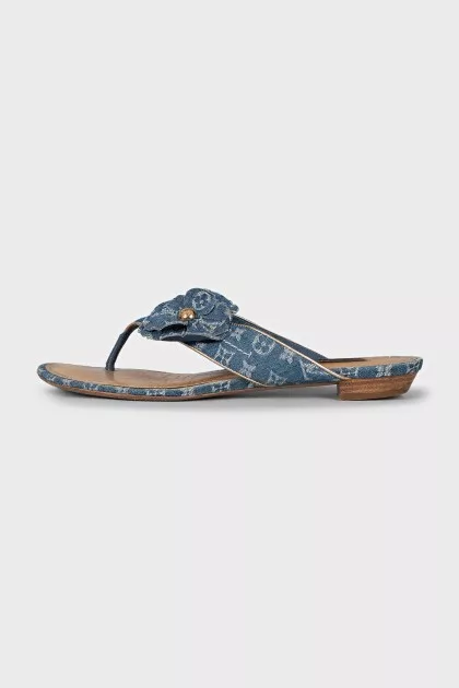 Denim flip-flops with a signature print