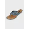 Denim flip-flops with a signature print