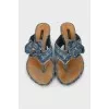 Denim flip-flops with a signature print
