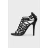 Black heeled sandals with rhinestones