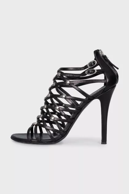 Black heeled sandals with rhinestones