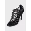 Black heeled sandals with rhinestones
