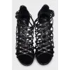 Black heeled sandals with rhinestones