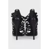 Black heeled sandals with rhinestones