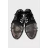 Black heeled sandals with rhinestones