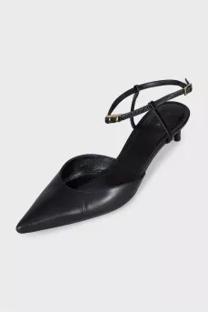 Черные слингбэки с острым носком kitten heel