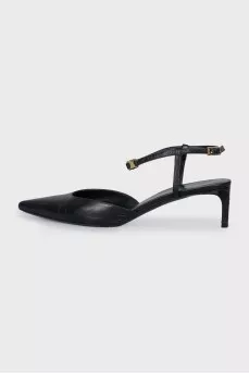 Черные слингбэки с острым носком kitten heel