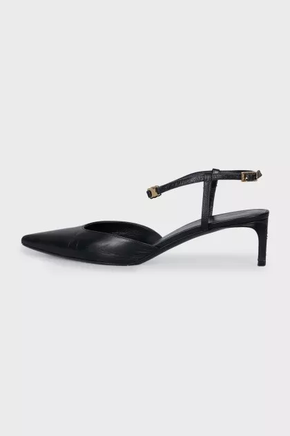 Чорні слінгбеки з гострим носком kitten heel