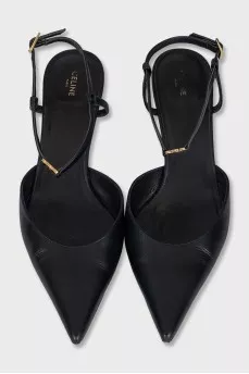 Черные слингбэки с острым носком kitten heel