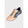 Leather sneakers with denim inserts