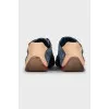 Leather sneakers with denim inserts