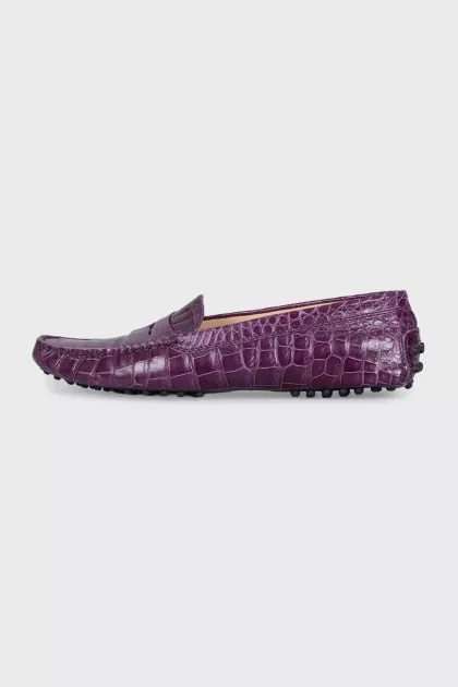 Purple embossed leather loafers