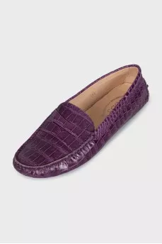 Мокасины из фиолетовой кожи с тиснением 