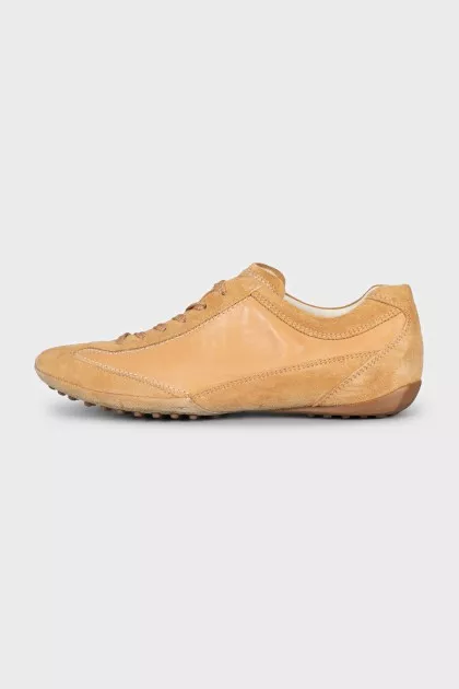 Brown leather and suede sneakers