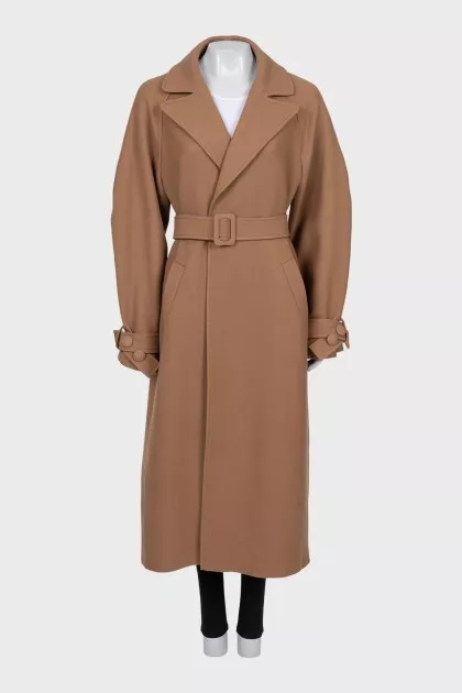 Brown wool coat with a belt