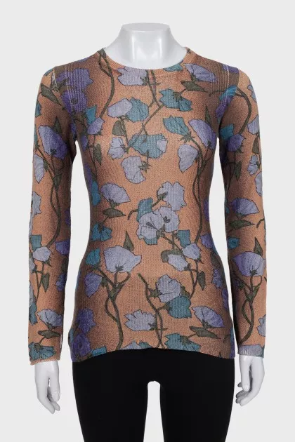 Fitted long sleeve top with floral print