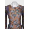 Fitted long sleeve top with floral print