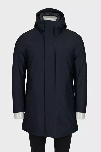 Men's straight down jacket with a zipper and buttons