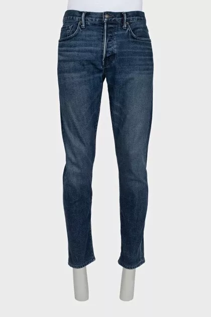 Men's blue straight fit button-down jeans