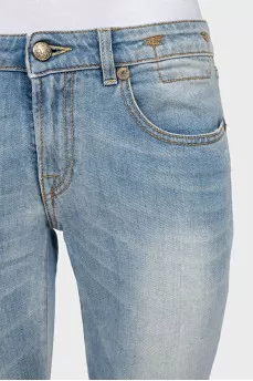 Светло-голубые джинсы skinny fit на низкой посадке
