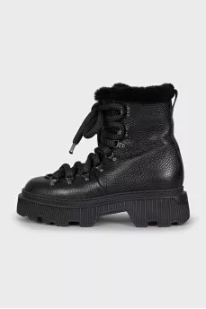 Leather lace-up boots with high soles