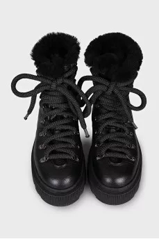 Leather lace-up boots with high soles
