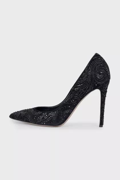 Black pumps with rhinestones