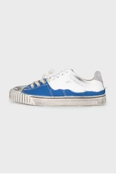 White distressed leather sneakers