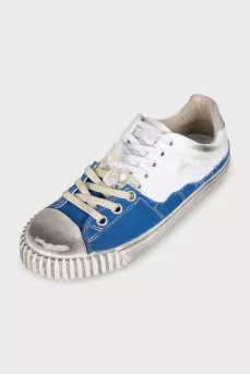 White distressed leather sneakers