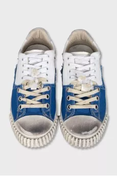 White distressed leather sneakers