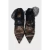 Suede shoes decorated with mesh