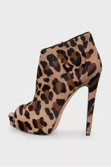 Open-toe pony leather ankle boots