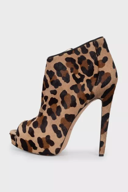 Open-toe pony leather ankle boots