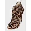 Open-toe pony leather ankle boots