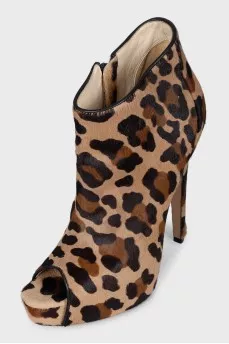 Open-toe pony leather ankle boots