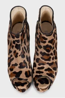 Open-toe pony leather ankle boots