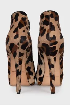 Open-toe pony leather ankle boots