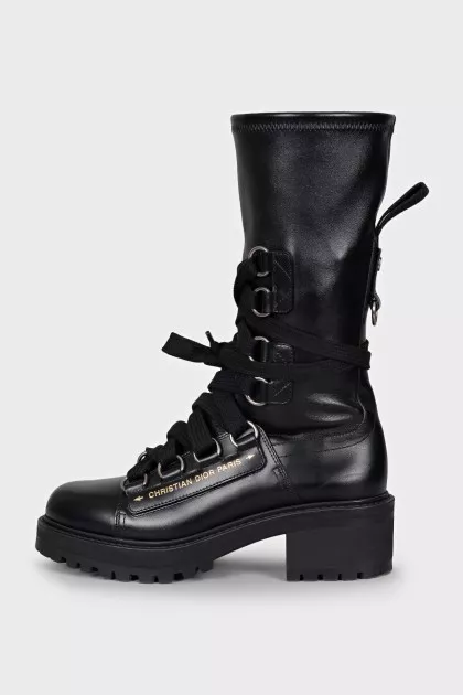 High leather boots with laces