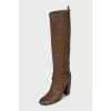 Brown leather boots with heels