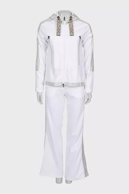 White tracksuit with stripes and a hood