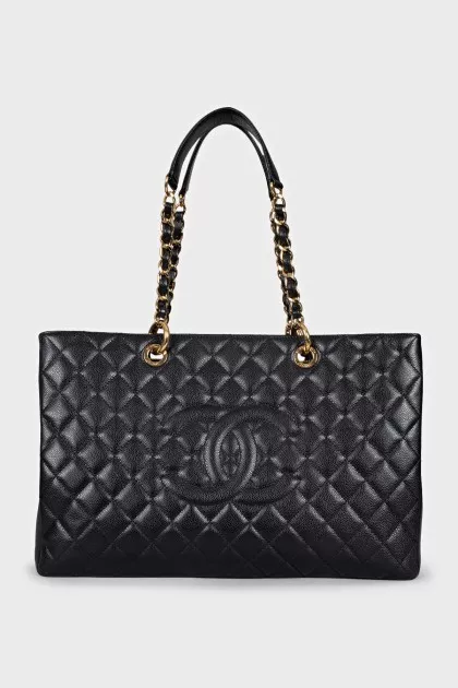 Black tote with branded embossing