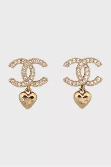 Gold-color earrings with heart-shaped pendant
