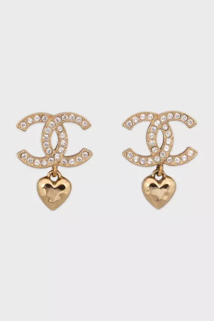 Gold-color earrings with heart-shaped pendant
